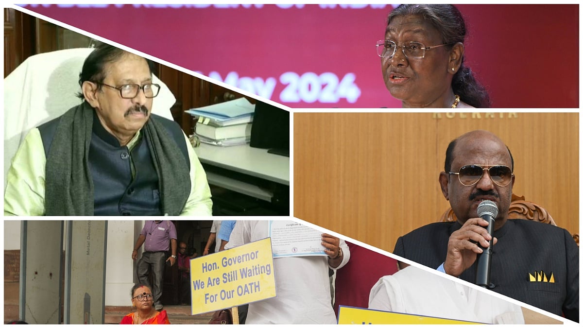 Bengal Speaker Biman Banerjee (L) | Governor Ananda Bose (R) | President Murmu (A) | - PTI/X